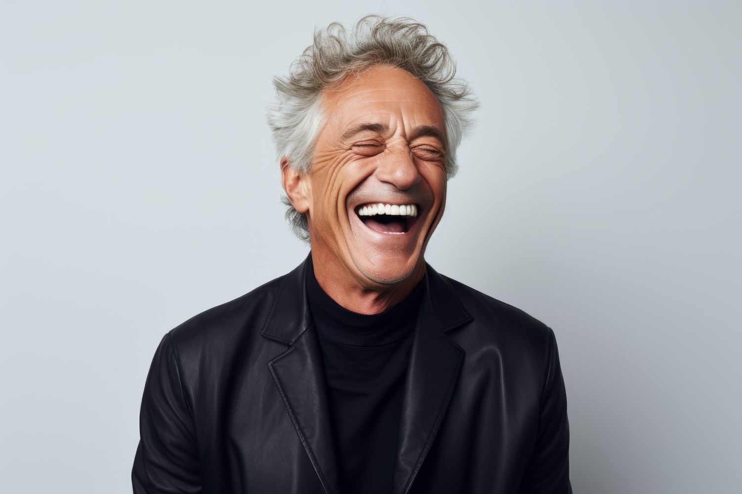 Smiling person with hands on face, joyful expression.